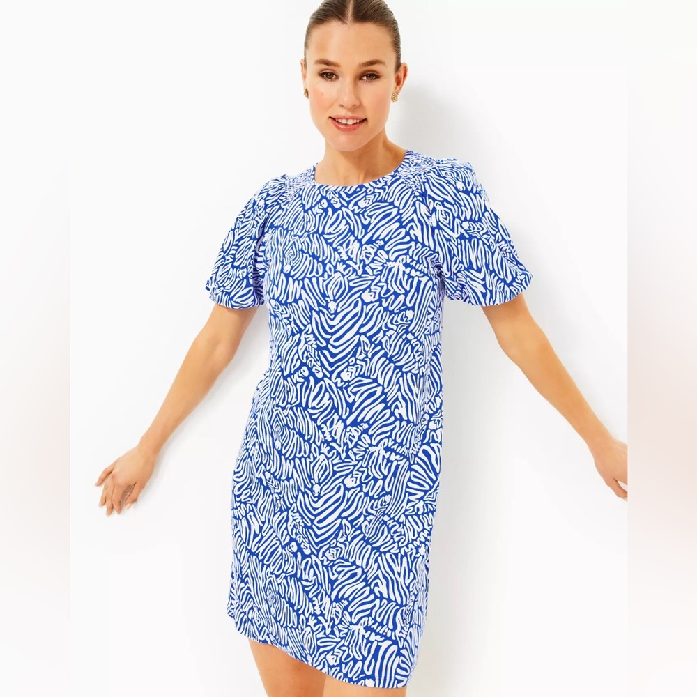 New Lilly Pulitzer Rosen T-Shirt Dress Martinique Blue Zee Bebe Size XS Cotton